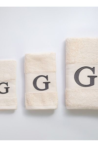 Orange Bed & Bath Wave | 100% Cotton Towel Embroidered With Letters, 3 Pieces|beige