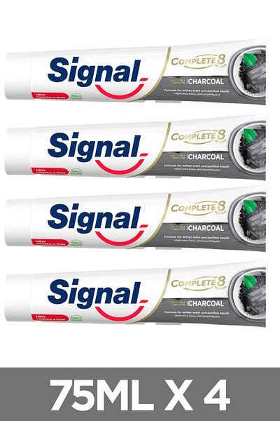 Signal Complete 8 Nature Elements Toothpaste, Charcoal & Zinc, Whiter Smile In 7 Days, 75ml X4