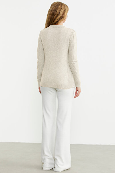 Sementa Stone Colored Patterned Crew Neck Sweater