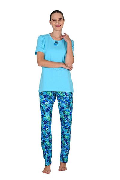 Jiber Set pijama albastru cu mânecă scurtă viscoasă pentru femei 10203