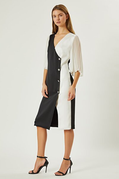 FEVER Plise Kollu Kruvaze Elbise