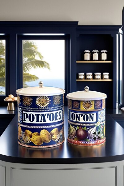 Arma House Gifted La Dolce Vita Sicily Inspired Navy Blue Metal Potato Onion Bucket & Crisper Basket 28*22-25