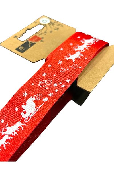 ÖZ-EL AŞ New Year's Patterned Red Satin Ribbon - 2.5 Cm, 2 Mt, 120 001