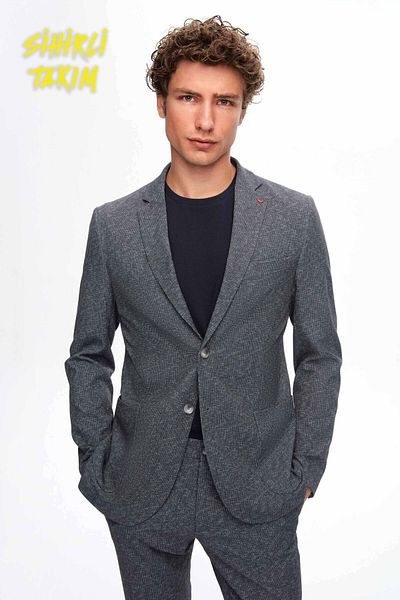 D'S Damat Ds Groom Slim Fit Gray Printed Magic Suit