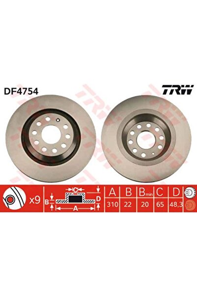 TRW DF4754 Fren Diski Arka Golf VI 08- Golf Vıı 14- Passat B6 B7 B8 Tiguan II...