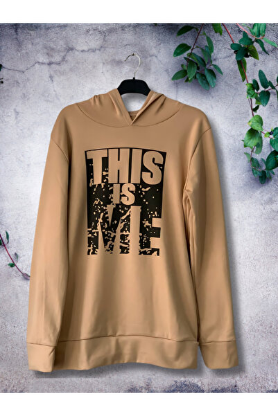YusGos This Is Me Printed Hooded Sweatshirt (Tan)
