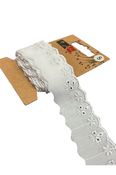 ÖZ-EL AŞ 2 cm 2 Mt White Cotton Floral Scallop Ribbon - 175 040