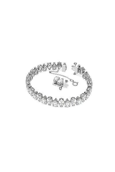 Swarovski Matrix Tennis bileklik, Armut kesim, Beyaz, Rodyum kaplama