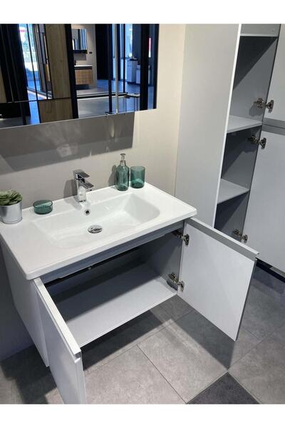 ORKA Terme 80 Cm Beyaz Kapaklı Banyo Dolabı Takımı