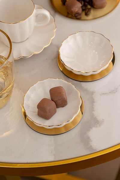 Kütahya Porselen Bone Luz 2 Pieces 8 cm Bowl Gold Mesh