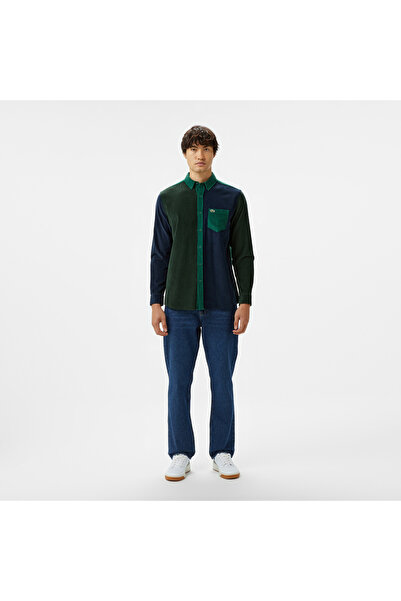 Lacoste Erkek Regular Fit Düğmeli Yaka Renk Bloklu Koyu Yeşil Gömlek