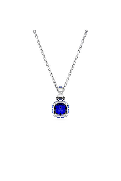 Swarovski Birthstone Kolye, Kare Kesim, Eylül, Mavi, Rodyum Kaplama