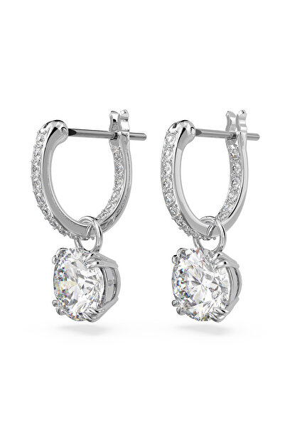 Swarovski Stilla damla küpeler, Yuvarlak kesim, Beyaz, Rodyum kaplama