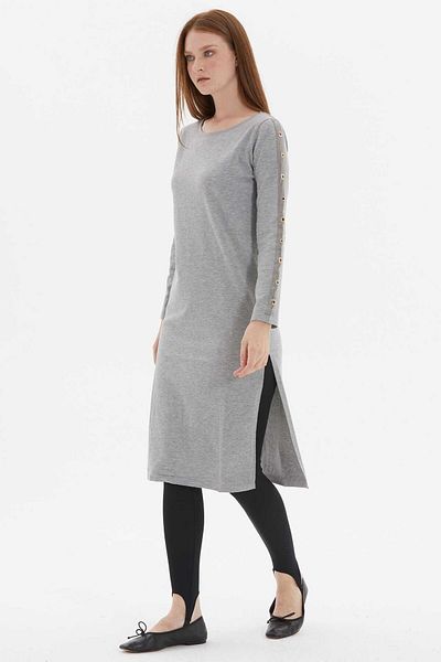 Two Mail Tricotaje lungi GRI-MELANGE Slit Detaliat