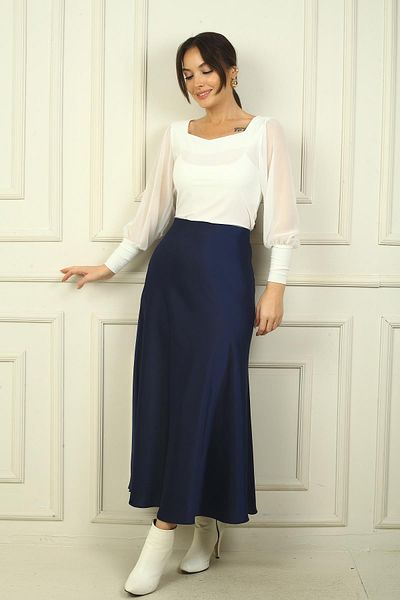 By Saygı Fusta lungă din satin cu talie elastică pentru femei