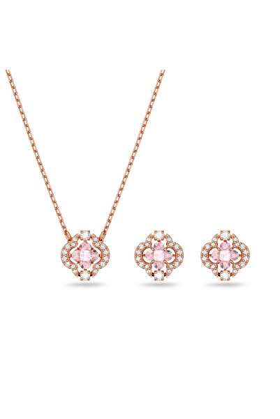 Swarovski Una Set, Karışık kesimler, Yonca, Pembe, Pembe altın rengi kaplama