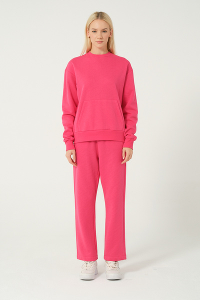 eva clothing طقم سويت شيرت نسائي بجيوب كبيرة الحجم باللون الفوشيا وبنطلون ريا...