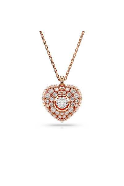 Swarovski Idyllia Kolye, Kristal inci, Kalp, Beyaz, Pembe altın rengi kaplama