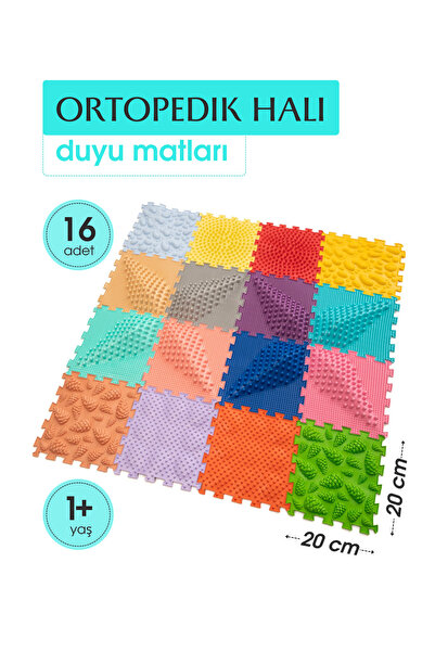 Ortohalı 16 Modüllü Ortopedik Halı Çocuk Masaj Paspası Renkli Puzzle Çocuk Ma...