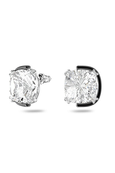 Swarovski Harmonia düğme Küpeler, Yastık kesim, Beyaz, Karışık metal yüzey