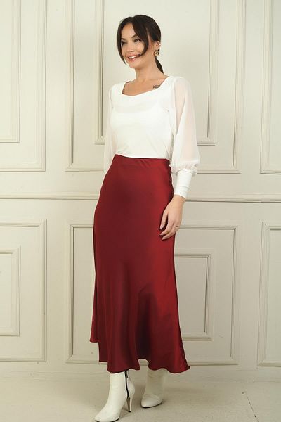 By Saygı Fusta lungă din satin cu talie elastică pentru femei