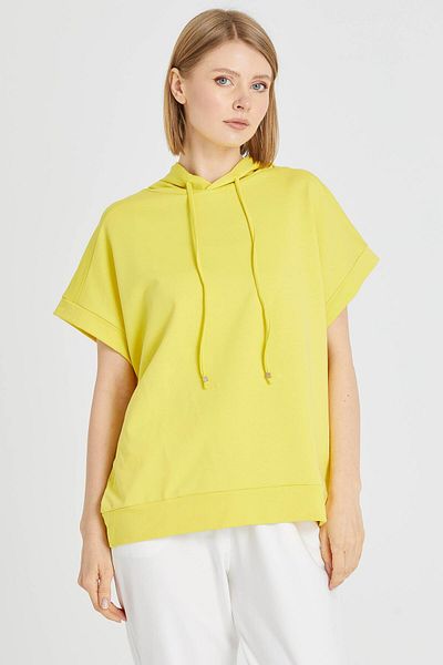 Two Mail Yellow Hooded Sweat Blouse
