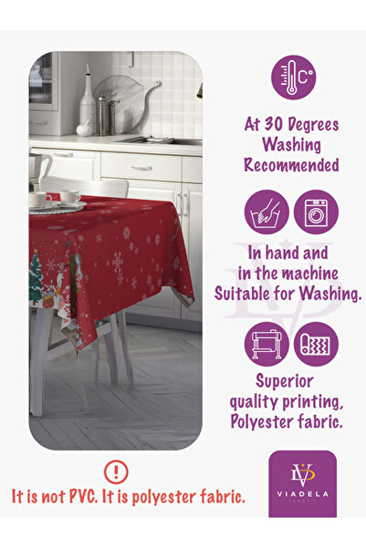 Viadela Yılbaşı Masa Örtüsü – Noel Baba ve Kar Tanesi Deseni, 150x220 cm
