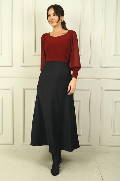 By Saygı Fusta lungă din satin cu talie elastică pentru femei
