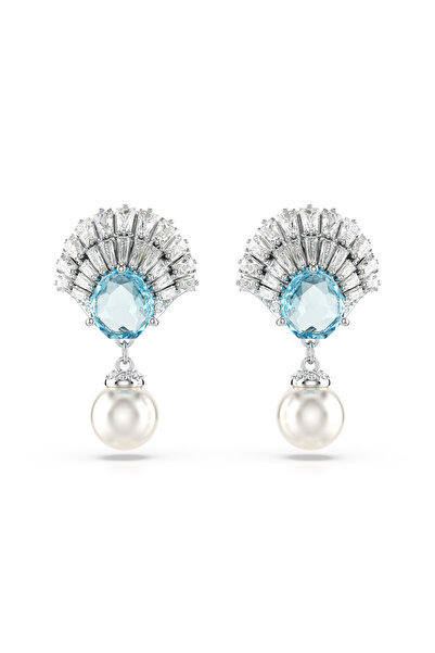 Swarovski Idyllia damla küpeler, Kristal inci, Deniz Kabuğu, Mavi, Rodyum kap...