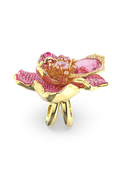 Swarovski Idyllia Kokteyl Yüzüğü, Pavé, Çiçek, Pembe, Altın rengi kaplama