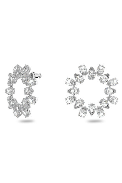 Swarovski Matrix halka küpeler, Armut kesim, Beyaz, Rodyum kaplama