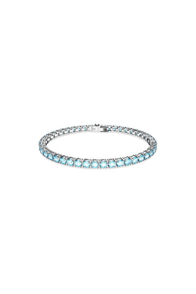 Swarovski Matrix Tennis Bileklik, Yuvarlak kesim, Mavi, Rodyum kaplama
