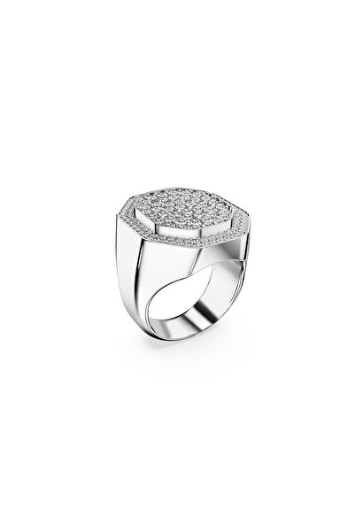 Swarovski Dextera cocktail ring, Octagon shape, White, Rhodium plated