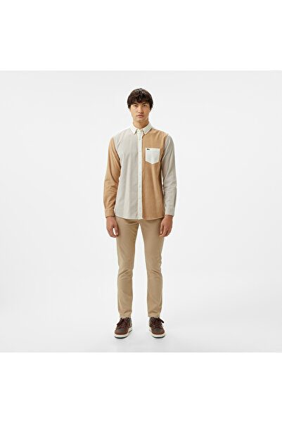 Lacoste Erkek Regular Fit Düğmeli Yaka Renk Bloklu Kahverengi Gömlek