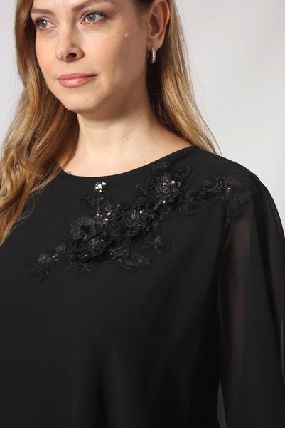 Moda Berray 5040 Pul Payet Aplikli Şifon Kombin Büyük Beden Şık Bluz