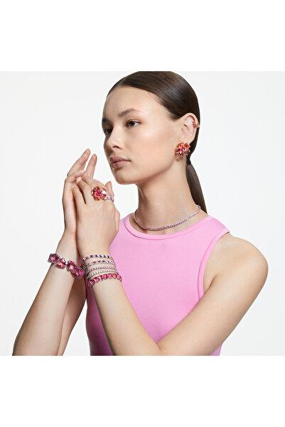 Swarovski Idyllia düğme Küpeler, Çiçek, Pembe, Altın rengi kaplama