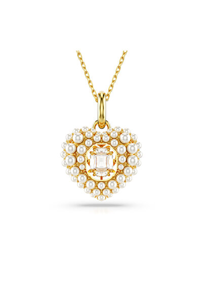 Swarovski Hyperbola Kolye, Kristal inci, Kalp, Beyaz, Altın rengi kaplama