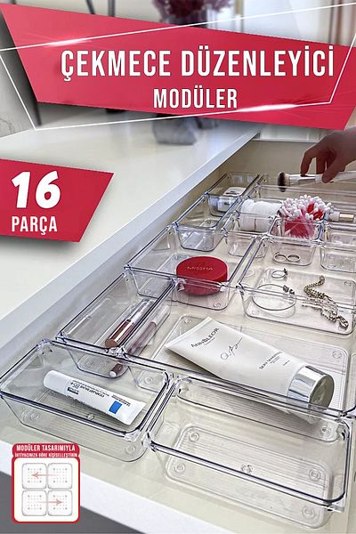 FİTHOME 16 Pieces - Clear Makeup Organizer, Drawer and Organizer