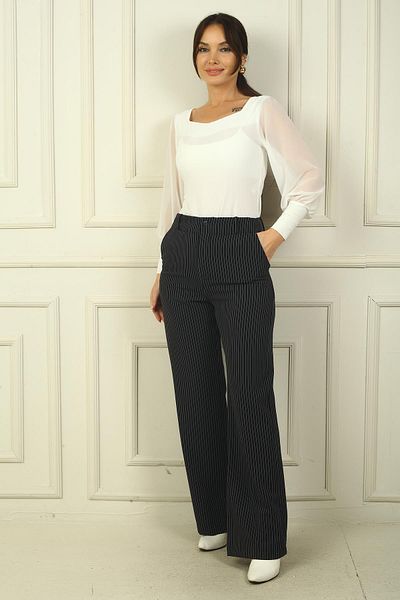 By Saygı Women's Side Pocket Striped Palazzo Trousers
