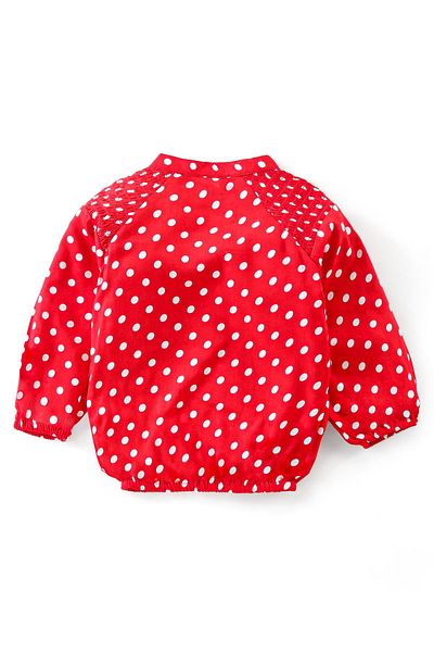 Babyhug بلوزة Babyhug من قماش الريون بأكمام طويلة وطبعة نقاط منقطة - أحمر