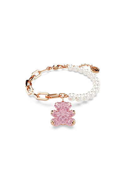 Swarovski Teddy Bileklik, Kristal inci, Ayıcık, Pembe, Pembe altın rengi kaplama