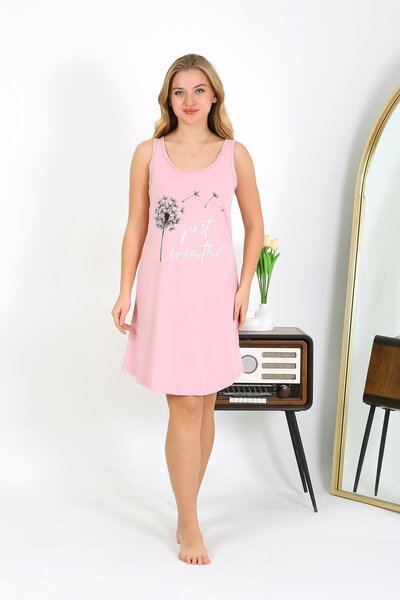 Akbeniz Pink Combed Cotton Nightgown - Thick Straps, Women'S, 1777