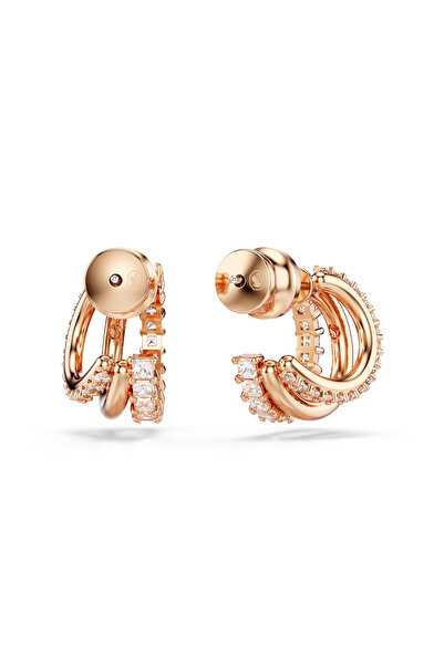 Swarovski Hyperbola halka küpeler, Karışık kesimler, Mini, Beyaz, Pembe altın rengi kaplama