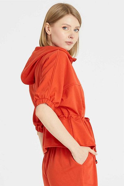 Two Mail Pomegranate Flower Patterned Hooded Sweat Jacket