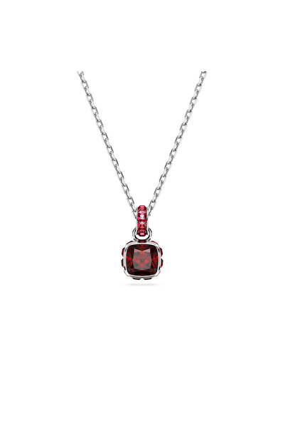 Swarovski Birthstone Kolye, Kare Kesim, Ocak, Kırmızı, Rodyum Kaplama