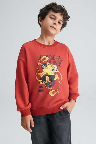 GRIMELANGE Remco Boy's Embroidered Round Neck Tile Color Sweatshirt