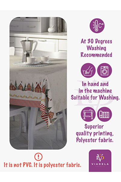 Viadela Χριστουγεννιάτικο Τραπεζομάντιλο – Μοτίβο Χριστουγεννιάτικο Δέντρο και Χιονάνθρωπος, 150x220 cm