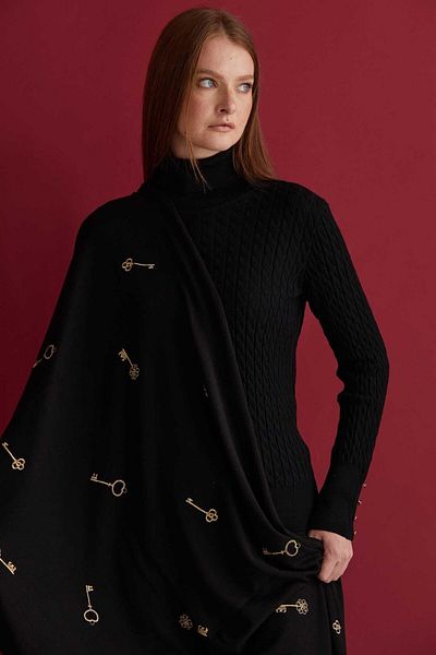 Two Mail Black Embroidered Shawl