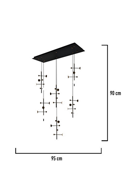 Apliqa Addo Siyah 6'lı Sıralı 24 Watt Modern Sarkıt Koridor, Yemek Masası Üstü, Salon Sarkıt Led Avize
