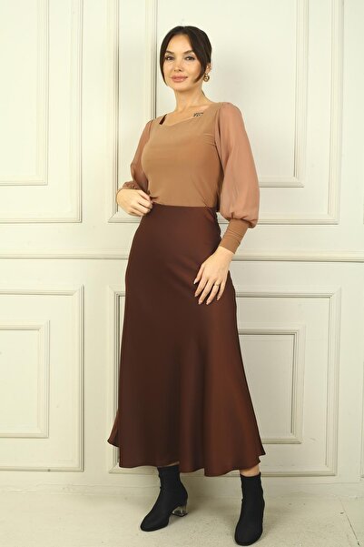 By Saygı Жіноча довга атласна спідниця з еластичною талією